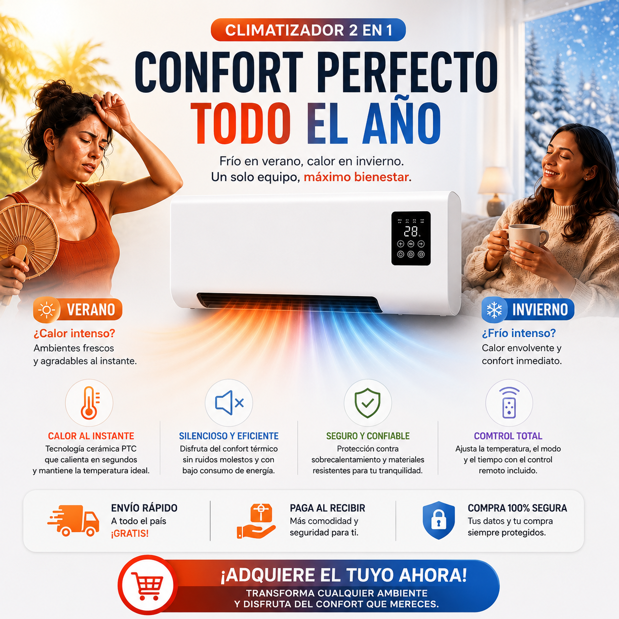 La temperatura perfecta durante todo el año ❄️🔥 Climatizador Compacto Inteligente 2 en 1