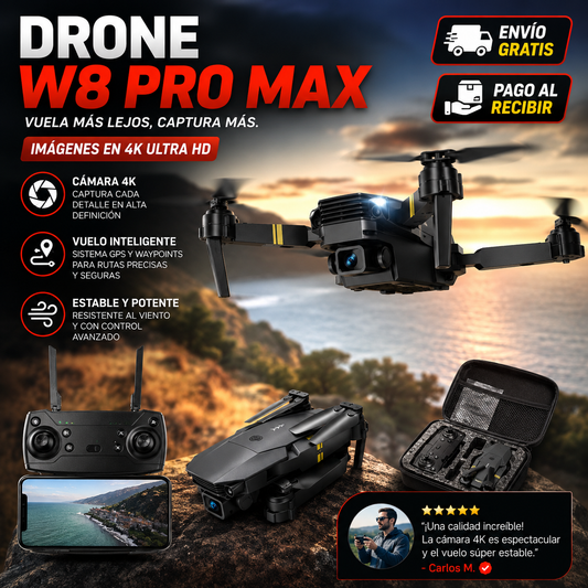 🚁 Drone W8 PRO MAX con doble cámara 4K + Maletín Gratis...📸 Captura imágenes increíbles con total libertad. ✨