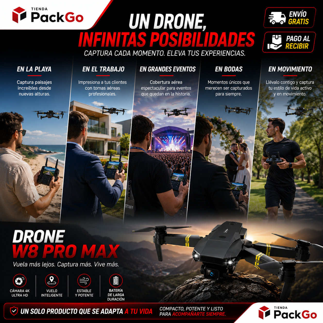 Dron con doble cámara 4K + Maletín Gratis