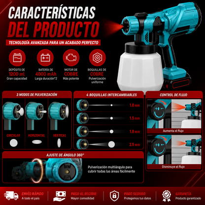 PaintJet - Pulverizador de pintura inalámbrico, bateria recargable